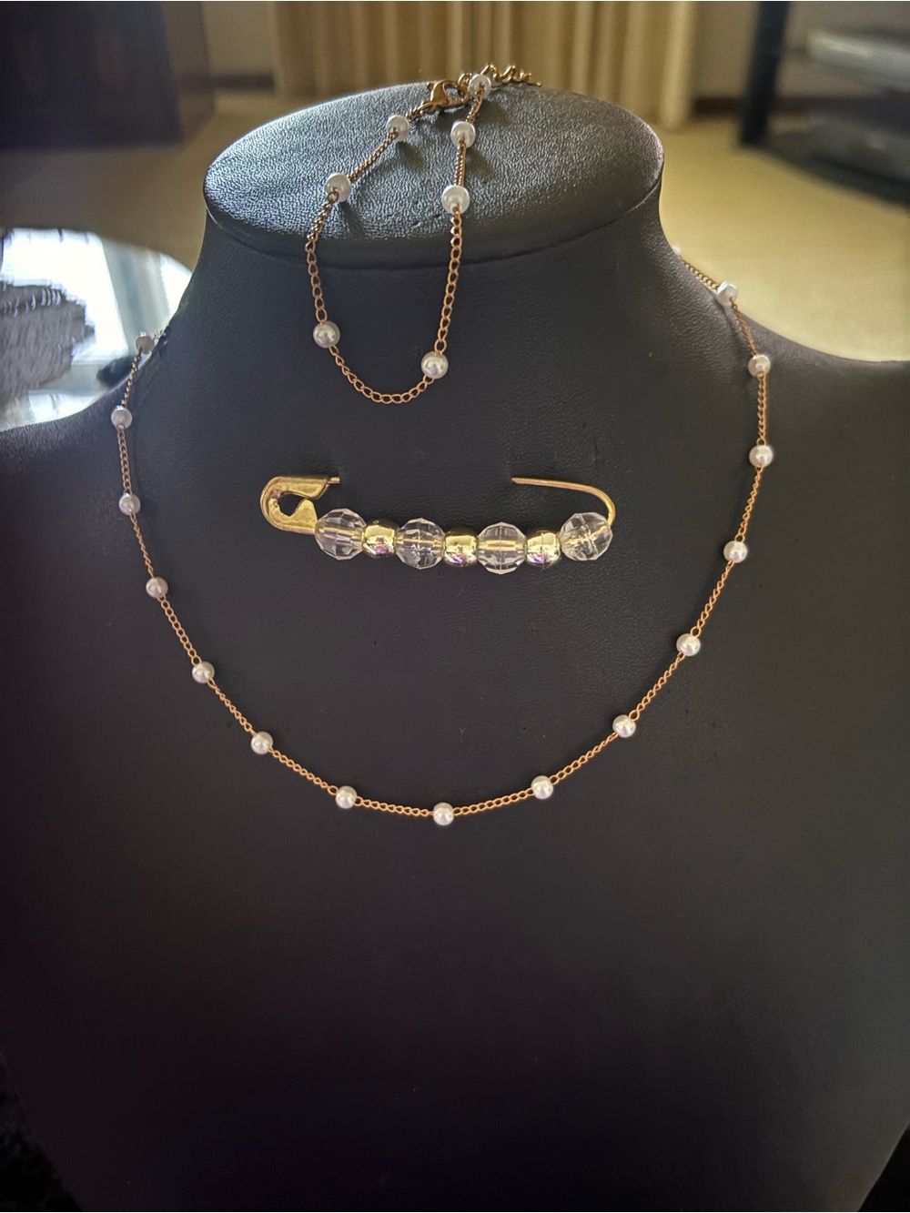🌧️☔️Delicate Pearl Station Gold Necklace and Bracelet